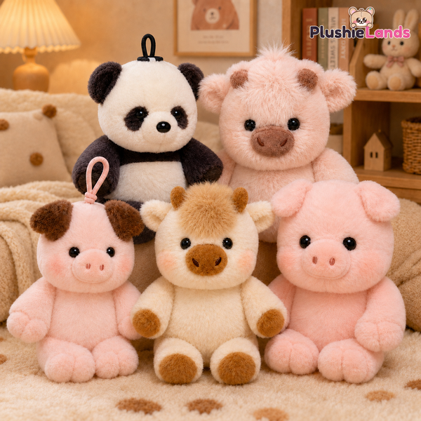 Tiny Plushie Lands – Mini Keychain Plushies 🐷🐮🐼